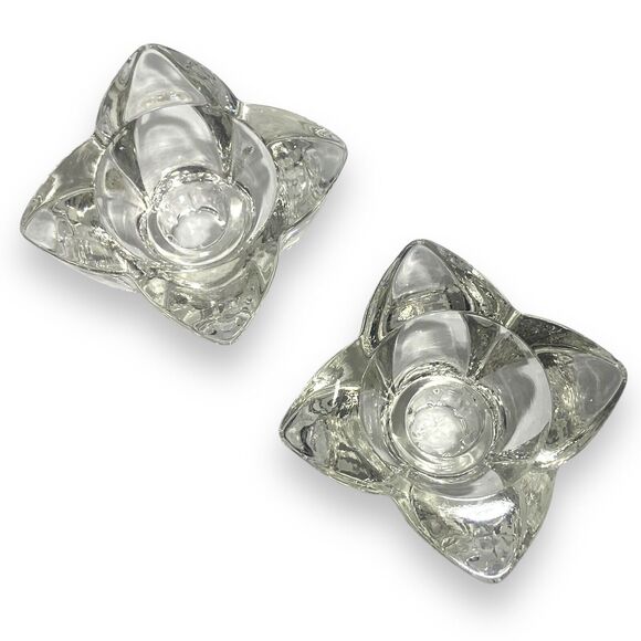 Vintage Lot of 2 Clear Glass Candle Holders Flower Shape Tealight Taper Pillar - Picture 5 of 7